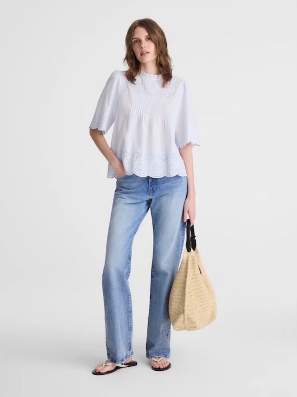 Madewell Embroidered Pintuck High-Neck Top - Picture 3 of 7